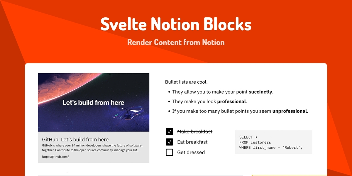 Svelte Notion Blocks Render Content from Notion Made with Svelte